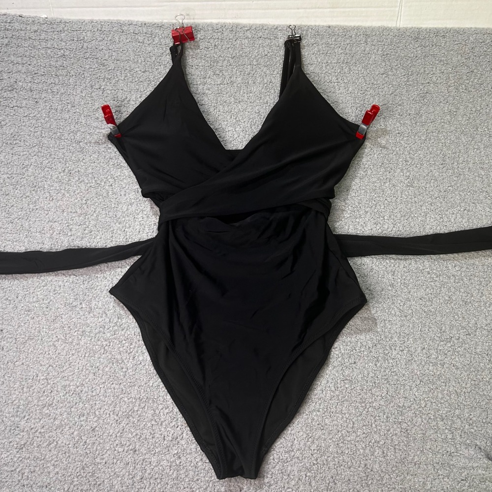 Aerie One Piece Swimsuit Multiway Wrap M Long Black Viral Chic Resortwear‎